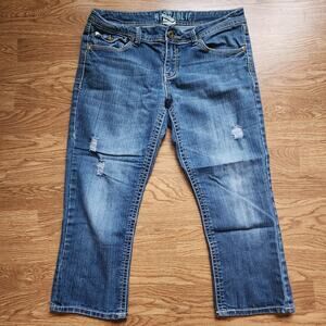 Hydraulic Capris Jeans Womens Size 13/14 Embroidered Distressed Light Wash Blue